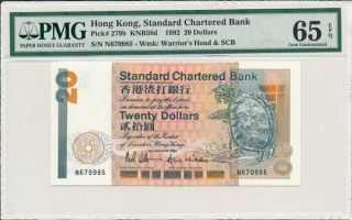 Standard Chartered Bank Hong Kong $20 1992 Crown Logo Pmg 65epq