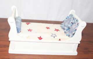 Dollhouse Miniature Sleigh Bed White Red White & Blue Bedding Artist Signed
