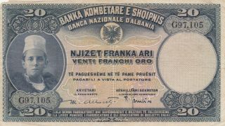 20 Franka Fine Banknote From Italian Occupied Albania 1926 Pick - 3