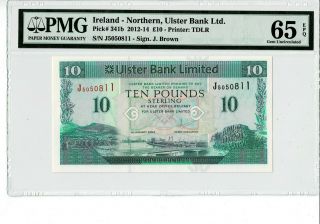 Ireland Northern Ulster Bank P 341b 2014 10 Pounds Pmg 65 Epq Gem Unc