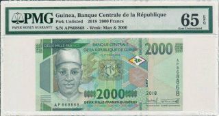 Banque Centrale De La République Guinea 2000 Francs 2018 Pmg 65epq