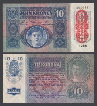 Austria Hungary 10 Kronen 1915 Unc Consecutive Numbers Pick 51