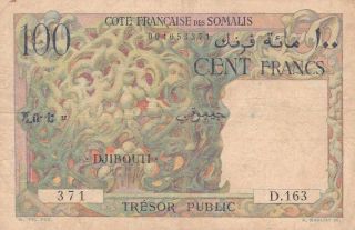 Djibouti French Somali Coast 100 Francs 1952 P - 26 Af Palm Tree