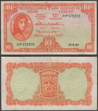 Ireland 10 Shillings 1963 (vg, ) Banknote P - 63a Lady Hazel Lavery