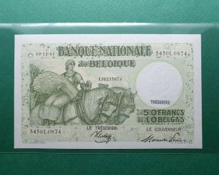 1944 Belgium 50 Francs = 10 Belgas P 106 Xf,  Au