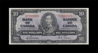 1937 Bank Of Canada Kgvi $10 Gordon & Towers " O/d " ( (ef))
