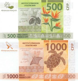 French Pacific Territory 2 Note Set: 500 & 1000 Francs (nd/2014) - P5 & P6 Unc