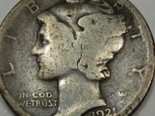 Key Date 1921 - d Silver Mercury Dime.  15 2