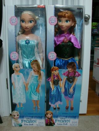Disney Frozen My Size Elsa & Anna 38 " Life Size Barbie Type Doll Over 3 Feet