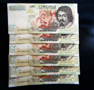 1995 ITALY Banknote 100000 lire Caravaggio 2° XF,  /aUNC 3