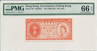 Government Of Hong Kong Hong Kong 10 Cents=1 Chiao Nd (1961 - 65) Pmg 66epq