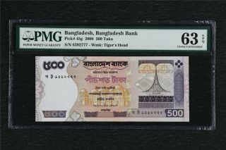 2008 Bangladesh Bangladesh Bank 500 Taka Pick 45g Pmg 63 Epq Choice Unc