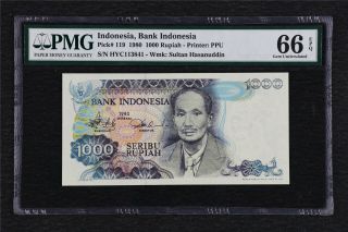 1980 Indonesia Bank Indonesia 1000 Rupiah Pick 119 Pmg 66 Epq Gem Unc