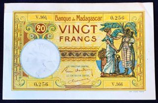 Madagascar 20 Francs 1937 - 47 (ca.  Nd) France & African Woman - P37 - Xf/vf Circ