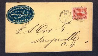 Canada - 1865 Fancy Ad Cover,  Montreal To Sawyerville,  C.  E.  Qc,  Sc 15 5c Beaver