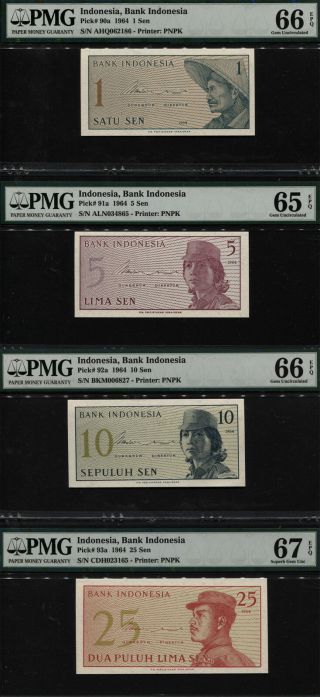 Tt Pk 90a,  91a,  92a,  & 93a 1964 Indonesia 1,  5,  10,  & 25 Sen Pmg 65q - 67q Set Of 4