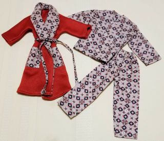 Vintage Barbie Ken Homemade Robe W/belt,  Pj Top & Bottoms