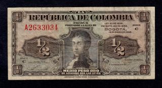 Colombia 1/2 Peso 1948 Pick 345a Fine.