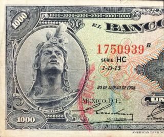 Mexico 1958 $1000 Pesos Cuauhtemoc Serie Hc (1750939) Note
