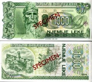 Albania Banknote Specimen Paper Money,  1000 Leke 1994,  P 58,  Unc