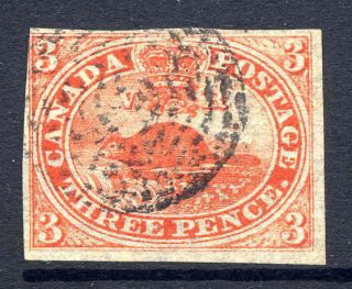 Canada 1852 - 57 3d Red On Thin Paper Almost Four Margins Fine Target Cancel