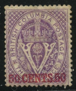 British Columbia 1869 Surcharges 50c On 3d Violet Perf 14 12 Mhr - Vgg Cert