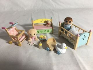 Calico Critters/sylvanian Families Nursery Crib Stroller Toy Box & Babies