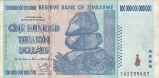 100 Trillion Dollars Fine Banknote From Zimbabwe 2008 Pick - 91