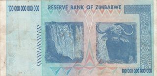 100 TRILLION DOLLARS FINE BANKNOTE FROM ZIMBABWE 2008 PICK - 91 2