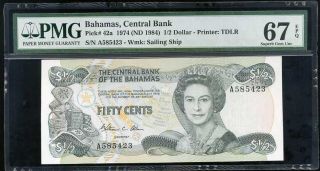 Bahamas 1/2 Dollars 1974 / 1984 P 42 Qeii Gem Unc Pmg 67 Epq High