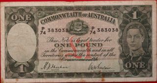 1938 Australia 1 Pound Circulated Note P 26a