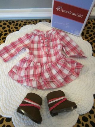 Euc American Girl 18 " Doll Western Plaid Pink Dress Boots Shoes Outfit
