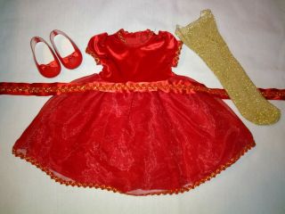 Retired 1998 American Girl Pleasant Company Red Gold Holiday Dress Christmas