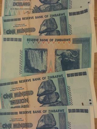 1 Zimbabwe 100 Trillion Dollars Banknote 2008.  Aa,  Uncirculat