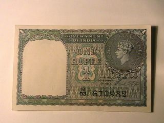 1940 India 1 Rupee Banknote Ch Cu British Empire Wwii George Vi Paper Money P25a