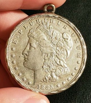 1885 P S O Cc? Morgan Dollar $1 In Silver Bezel " Love Tabby " Monogram Token