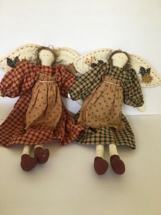 Folk Art Primitive Cloth Christmas Angels Handmade