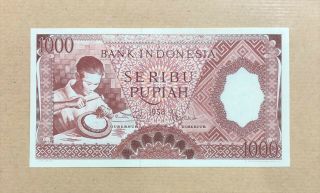 Indonesia - 1000 Rupiah - 1958 - Pick 61 - Serial Number Ngy 15655,  Unc.