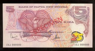 Banknote Papua Guinea 2000 5 Kina Specimen Silver Jubilee Cat $150 Unc -