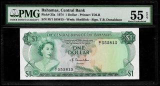 Bahamas - Pick 35a - 1 Dollar - 1974 - M/1 555815 - Pmg Au 55 Epq - Shell Fish