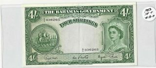 1953 Bahamas Four Shillings Currency Note