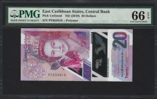 2019 East Caribbean States $20 Dollars,  Pmg Gem Unc 66 Epq,  Qeii Note