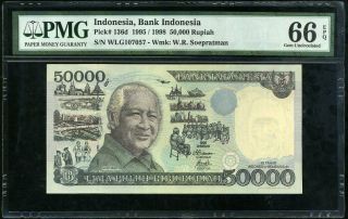 Indonesia 50000 50,  000 Rupiah 1995/1998 P 136 Gem Unc Pmg 66 Epq Nr