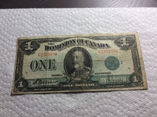 1923 1$ Dominion Of Canada (green Seal) Large Banknote