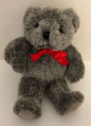 Russ Tippy Gray Baby Bear 8 " Plush Red Bow Red Ribbon Bow Stuffed Animal