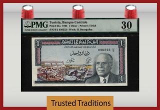 Tt Pk 63a 1965 Tunisia Banque Centrale 1 Dinar " H.  Bourguiba " Pmg 30 Very Fine
