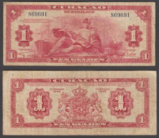 Curacao 1 Gulden 1942 (f - Vf) Banknote P - 35a Muntbiljet