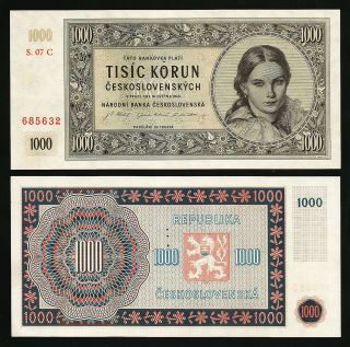 Czechoslovakia 1000 Korun 1945,  Specimen,  Unc,  P - 74s,  3 Dots