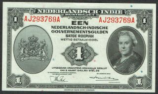 Netherlands Indies 1 Gulden 1943 Unc - Muntbiljet Indonesia Abnc P111