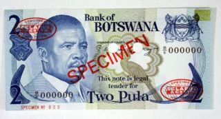 Bank Of Botswana Specimen 2 Pula 1992 P - 7s1 Choice Uncirculated